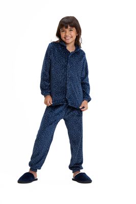 Girl&#39;s Fleece Button Up Pajamas Set - Blue Starry