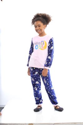 Girl&#39;s Fleece Long Pajamas Set - Night Owl