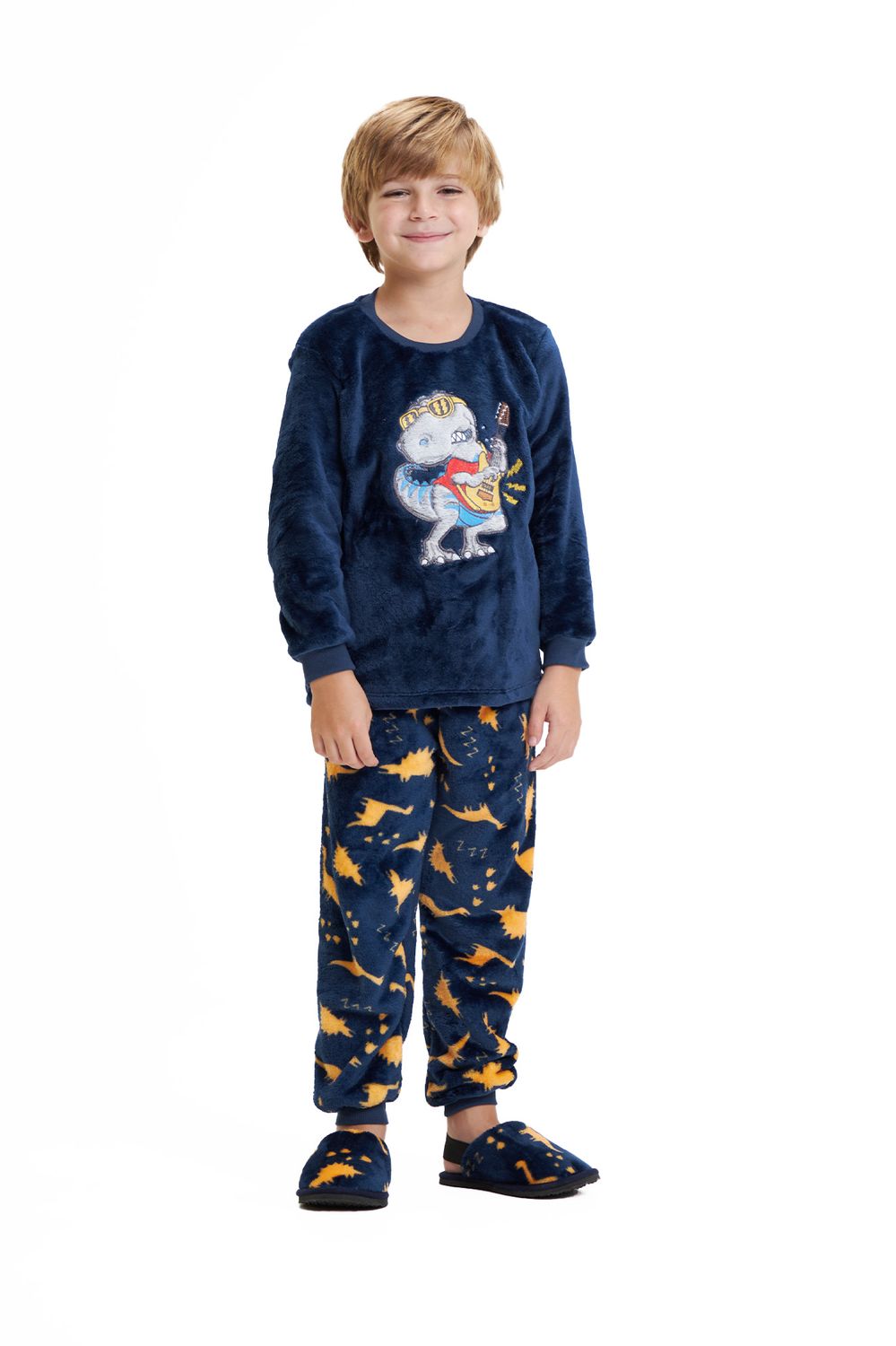 Boy&#39;s Fleece Jumpsuit Pajamas - Orange Dinosaur