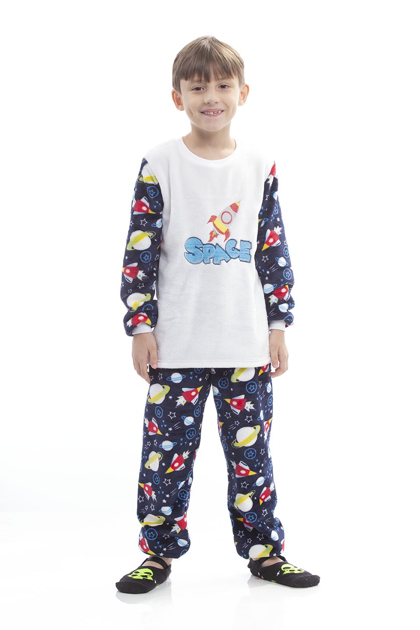 Boy&#39;s Fleece Long Pajamas Set - Space