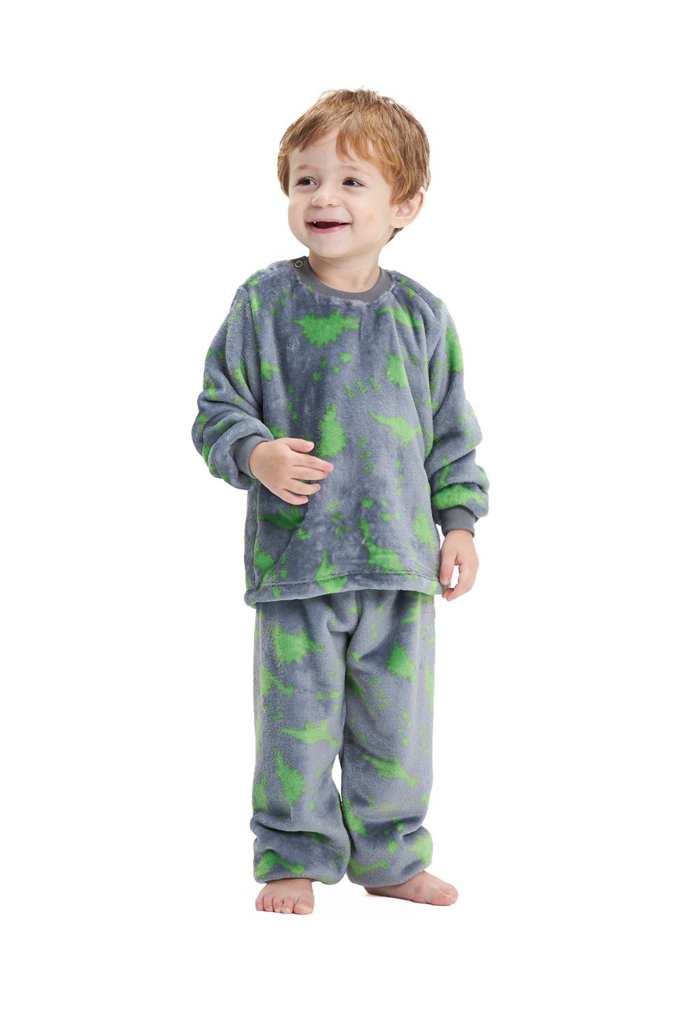 Toddler&#39;s Fleece Long Pajamas Set - Green Dinosaur