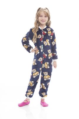 Unisex Fleece Jumpsuit Pajamas - Colourful Little Bears