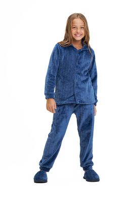 Unisex&#39;s Fleece Long Pajamas Set - Ribbed Blue