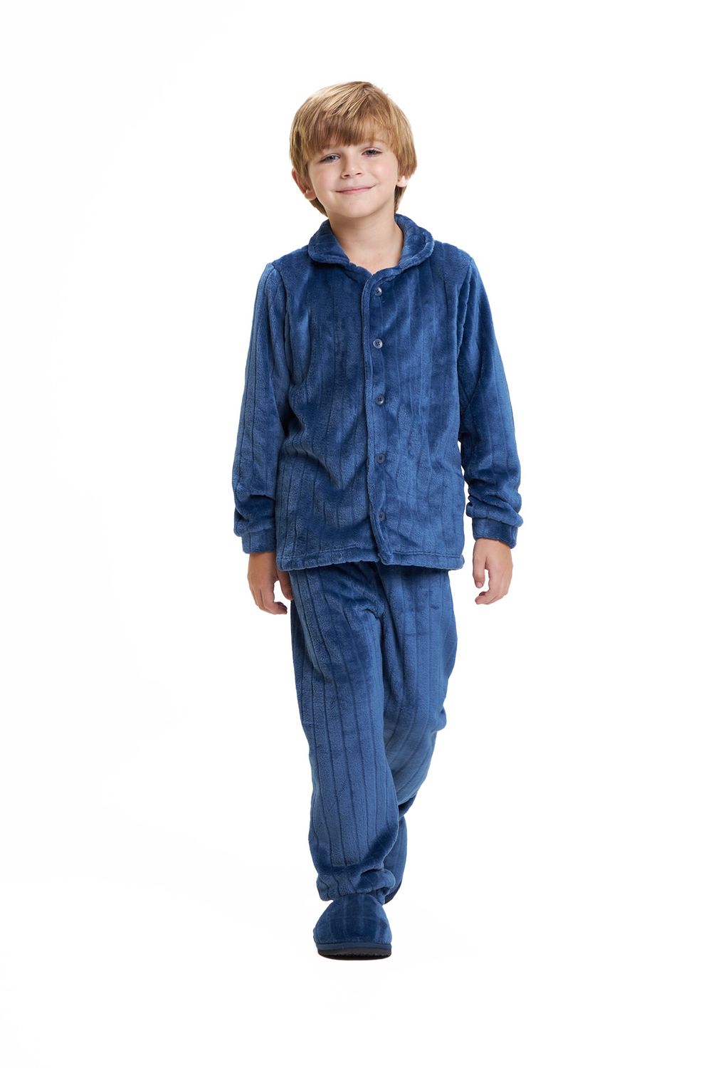 Unisex&#39;s Fleece Long Pajamas Set - Ribbed Blue