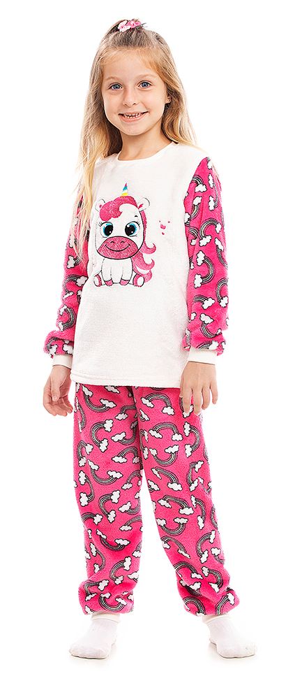 Girl&#39;s Fleece Long Pajamas Set -  Baby Unicorn