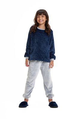 Girl&#39;s Fleece Long Pajamas Set - Basic Blue Starry