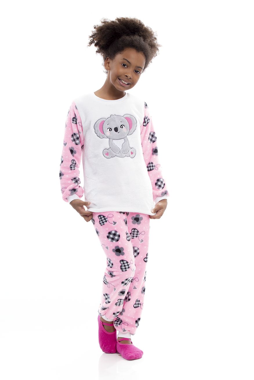 Girl&#39;s Fleece Long Pajamas Set -  Cute Koala