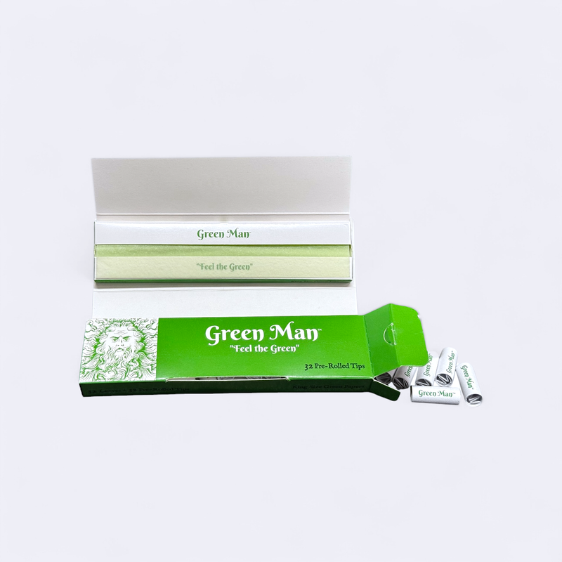 King Size Green Rice Papers with Pre-Rolled Tips Pack