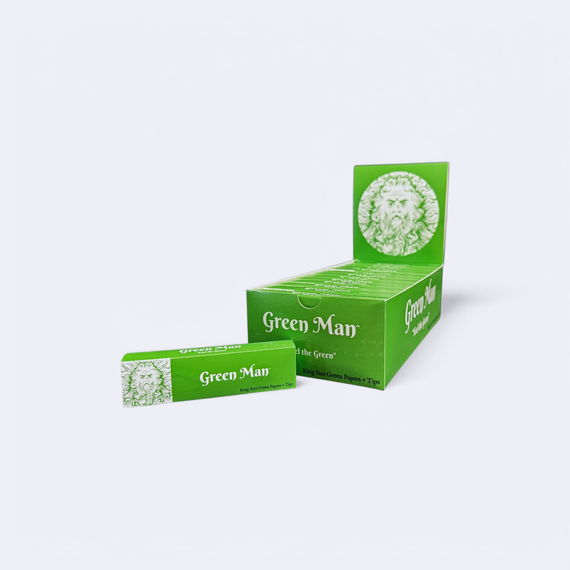 King Size Green Rice Papers with Pre-Rolled tips  (24ct Box)
