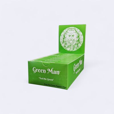 King Size Green Rice Papers with Pre-Rolled tips  (24ct Box)