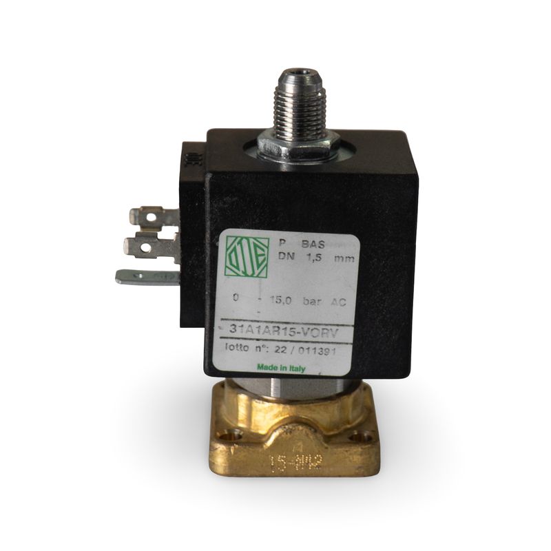 ODE 3 way Flat Base Solenoid 230V 9W 15 Bar 1.5mm dia [B3]
