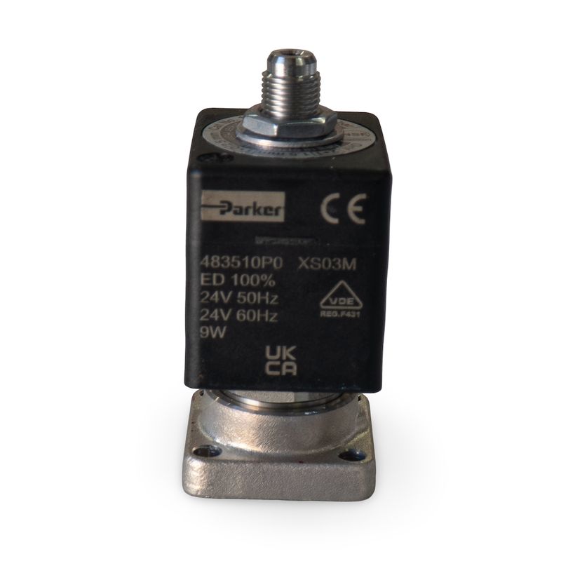 Parker 3 Way 24V Flat Base Solenoid - 50-60Hz 8W 20 Bar [B4]
