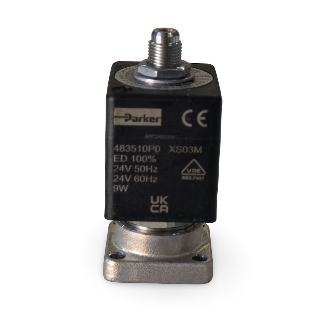 Parker 3 Way 24V Flat Base Solenoid - 50-60Hz 8W 20 Bar [B4]