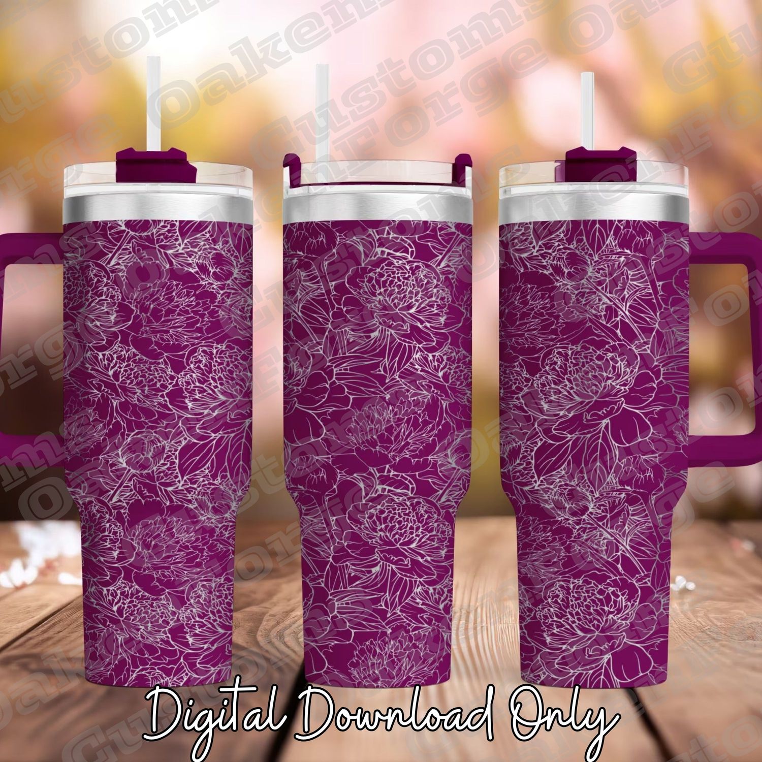 Peony Seamless 40oz Full Wrap Tumbler SVG File