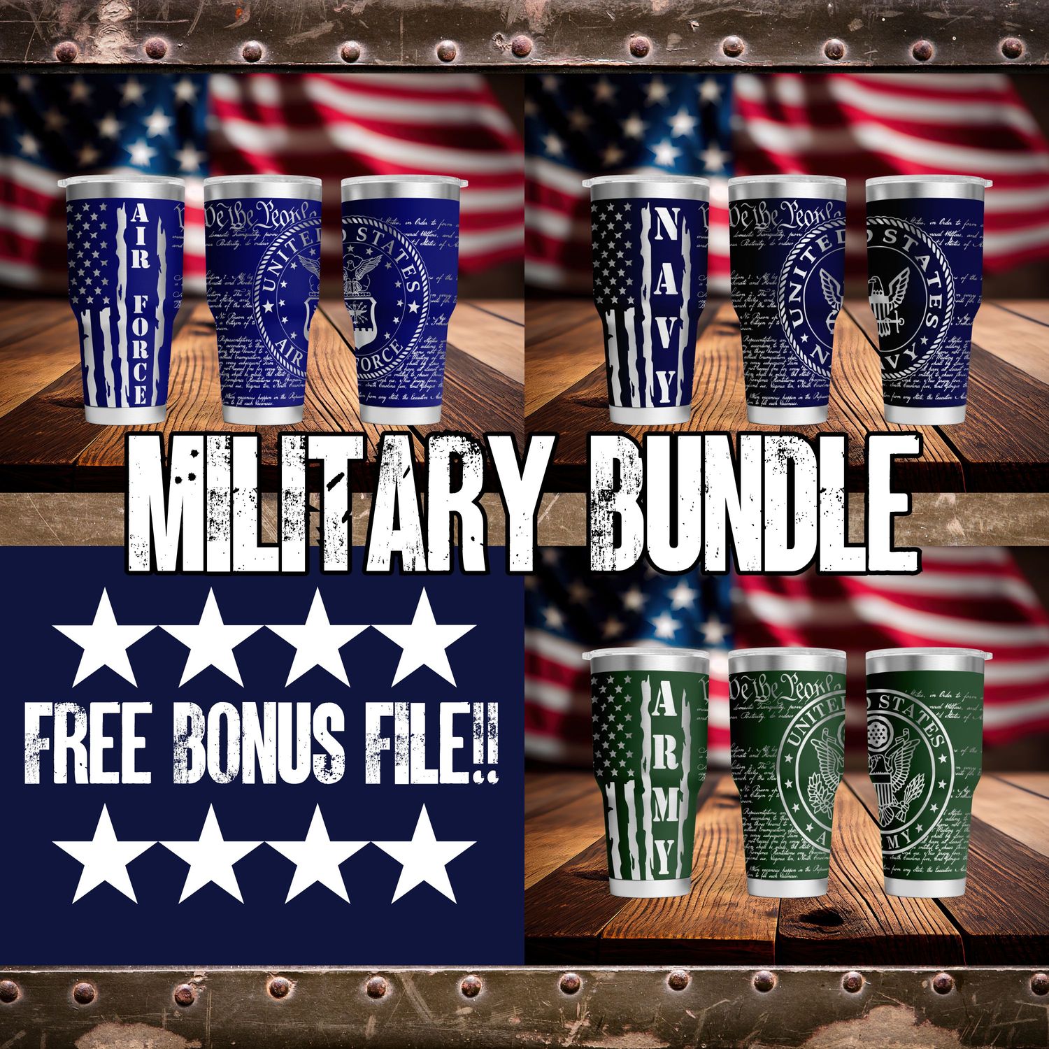 Military Bundle 20oz Full Wrap Tumbler SVG Files
