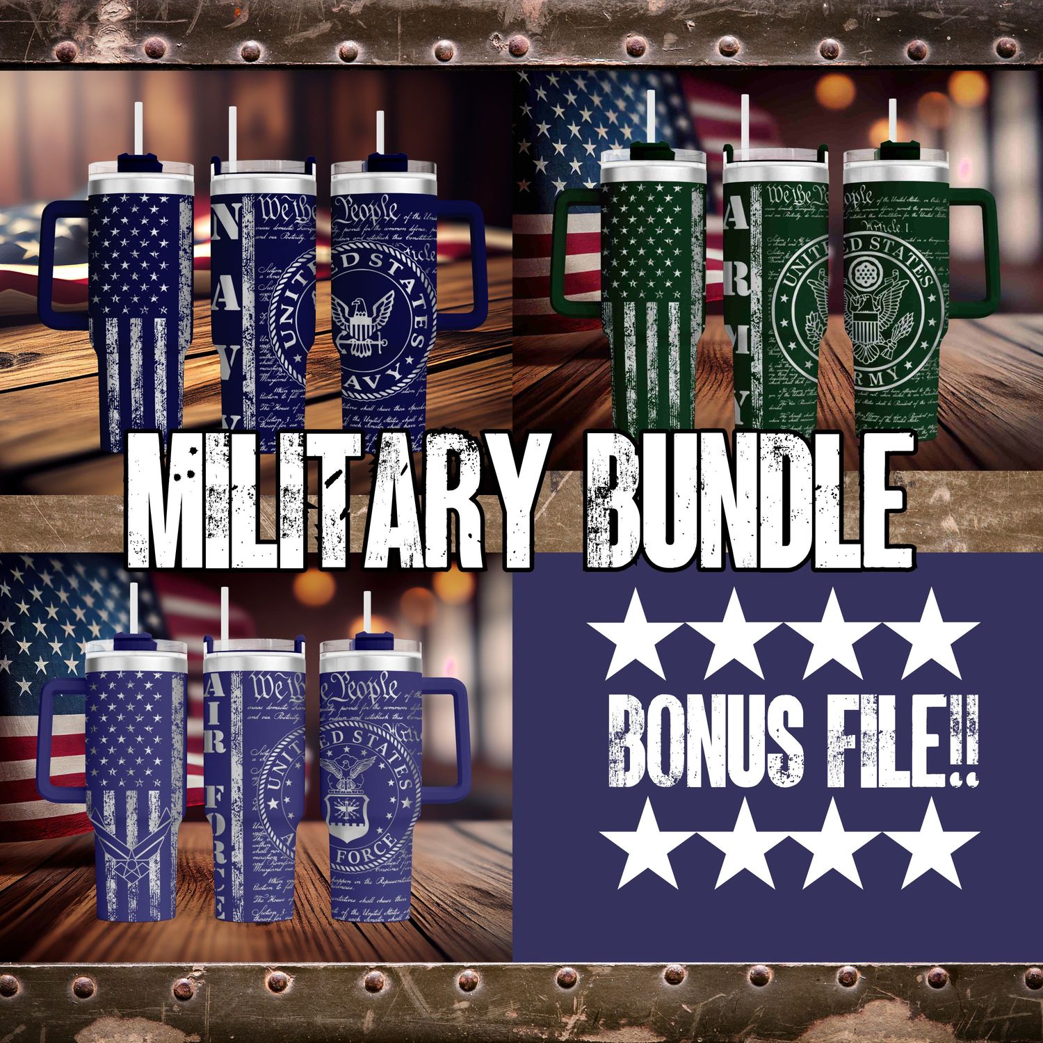 Military Bundle 40oz Full Wrap Tumbler SVG Files