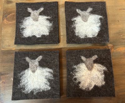 Felted Wool Trivet with Rustic Sheep