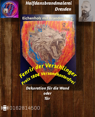 Eichenholz Wanddeko/Tür Deko Motiv Fenrir der Verschlinger Nordische Mythologie
