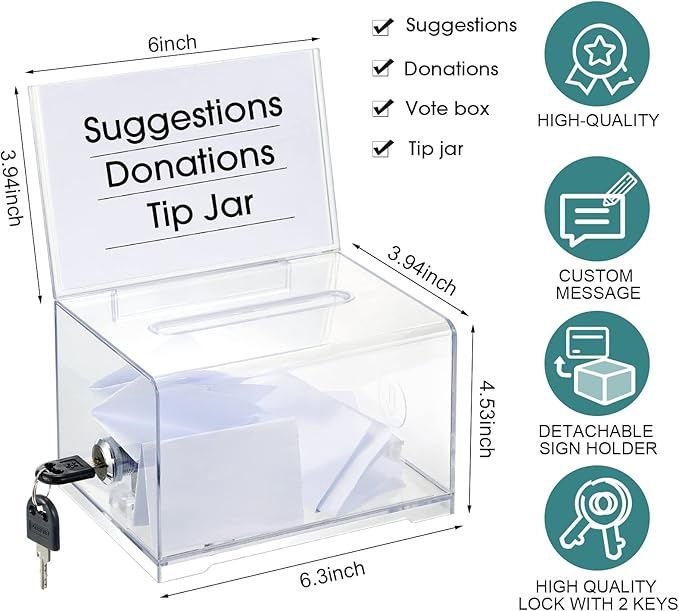 Acrylic Raffle Box + Lock &amp; Sign Holder