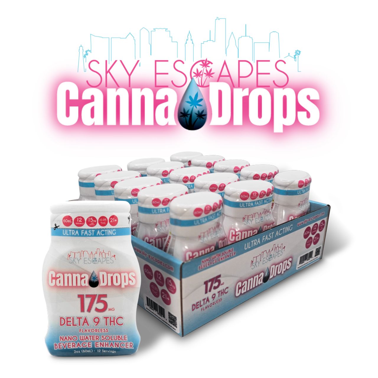 Canna Drops - D9 Nano Water Soluble Beverage Enhancer (60ml 175mg)-(15CT)-(1 UNIT)