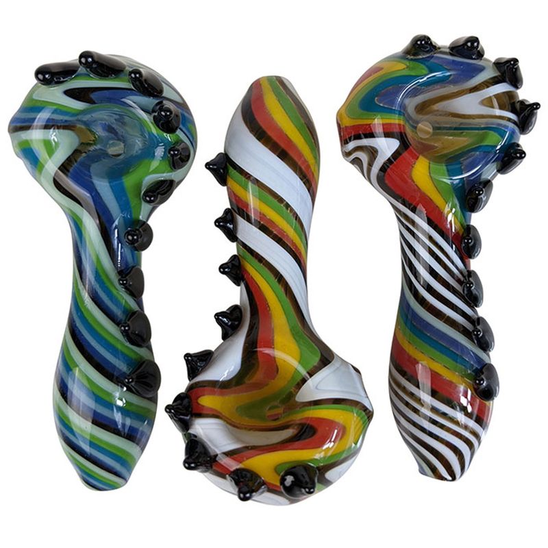 4&quot; Dual Color Spikey WigWag Spoon Hand Pipe (Assorted Colors)