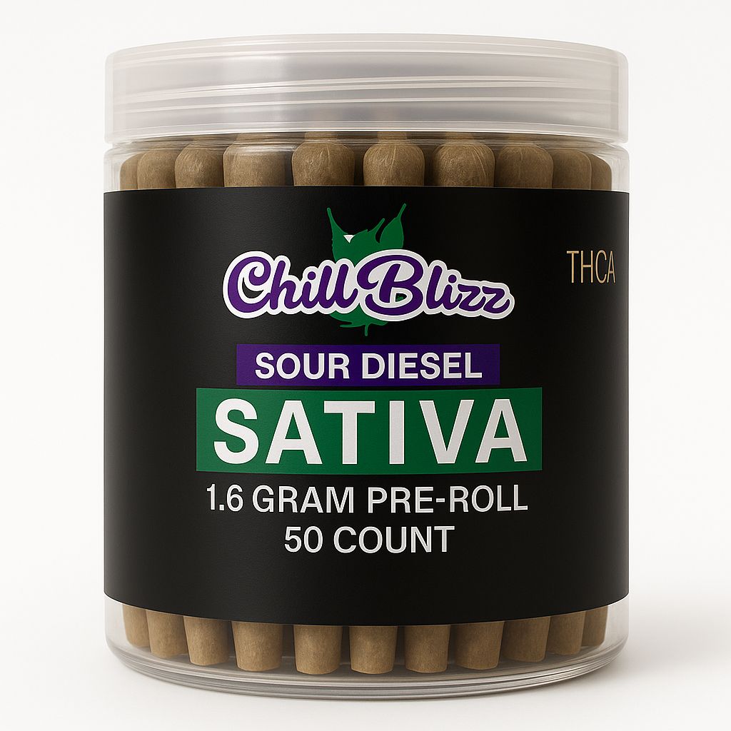 Chill Blizz THC-A Infused Pre-Rolls(1.6g)-(50 COUNT)-(1 UNIT), Type: Sativa-(Sour Diesel)