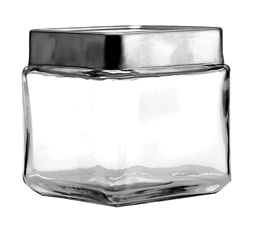 (EMPTY)-Clear Glass Stackable Square Jar-(1 Quart), Size: 1 Quart, Type: "METAL LID"-(6 COUNT)