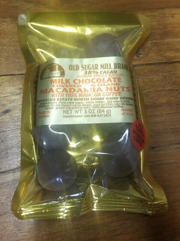 Waialua Milk Chocolate ( 38% Cacao) Covered Big Island  Macadamia Nuts With 100% Waialua Coffee