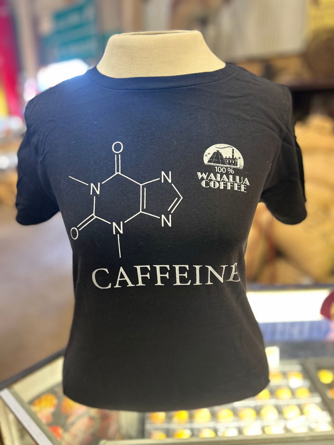 Caffeine Molecule Ladies T Shirt Black