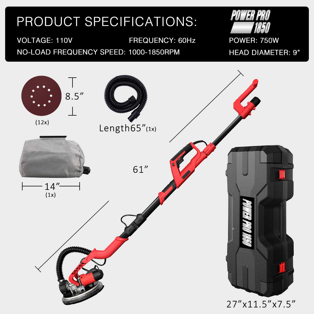 POWER PRO 1850 Electric Drywall Sander POWER PRO 1850 Electric Drywall Sander