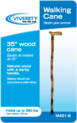 Natural Wood Cane, Derby-Style Handle, Scorched
