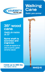 Natural Wood Cane, Derby-Style Handle, Engraved Spiral