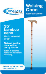 Natural Wood Cane, Derby-Style Handle, Bamboo