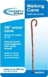 Natural Wood Cane, Round Handle, Engraved Spiral