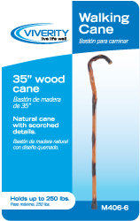 Natural Wood Cane, Round Handle, Scorched