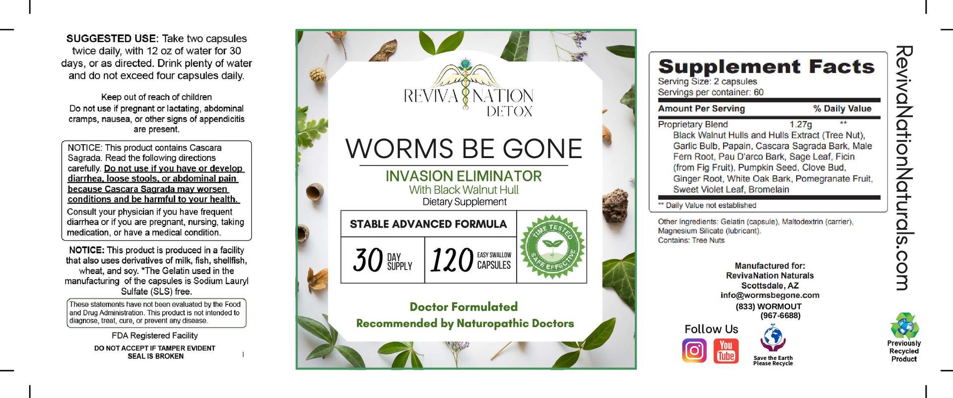Worms Be Gone + Candida Be Gone w/ Diatomaceous Earth - 30 Day Supply