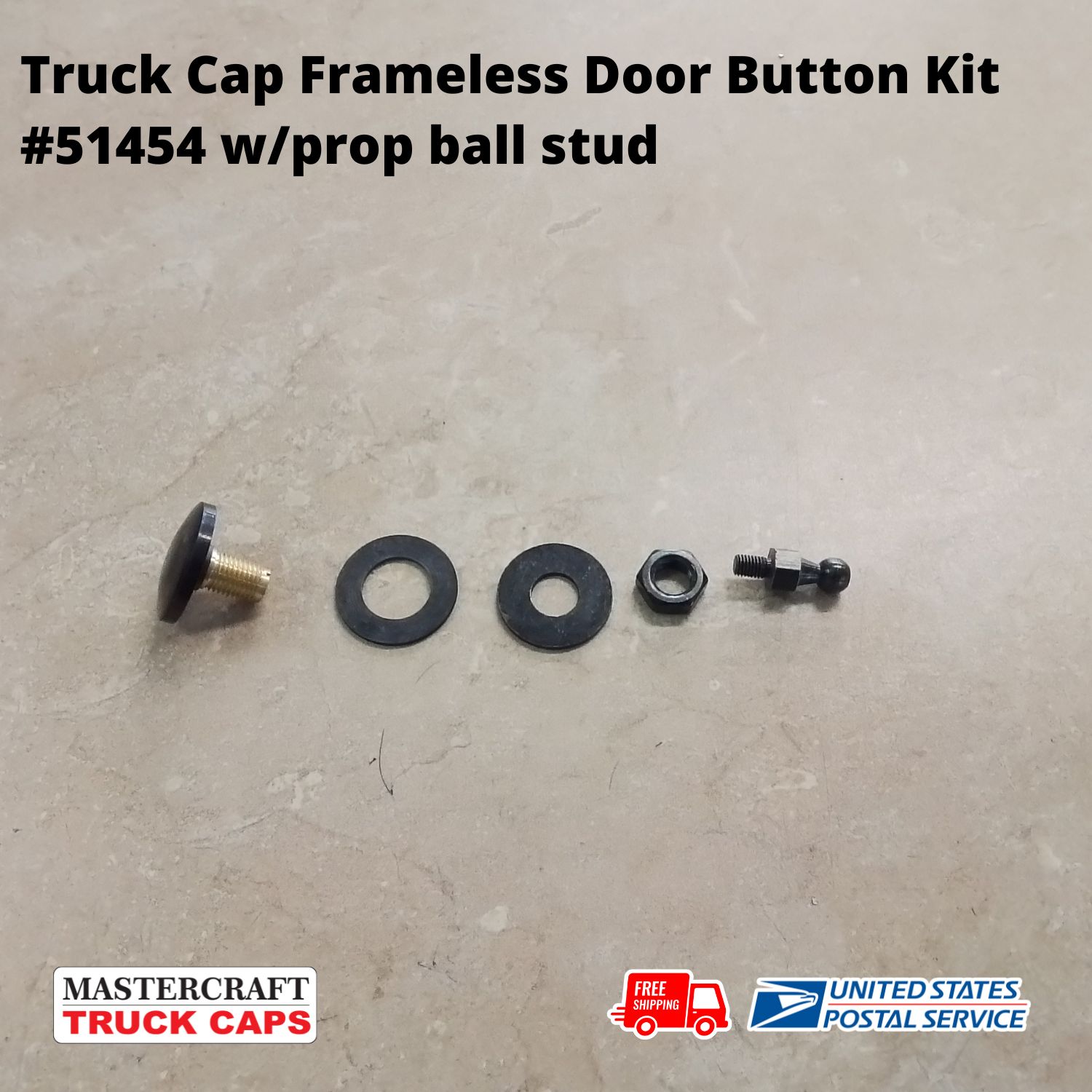 Truck Cap door button with hardware for frameless glass doors w/10mm prop ball stud