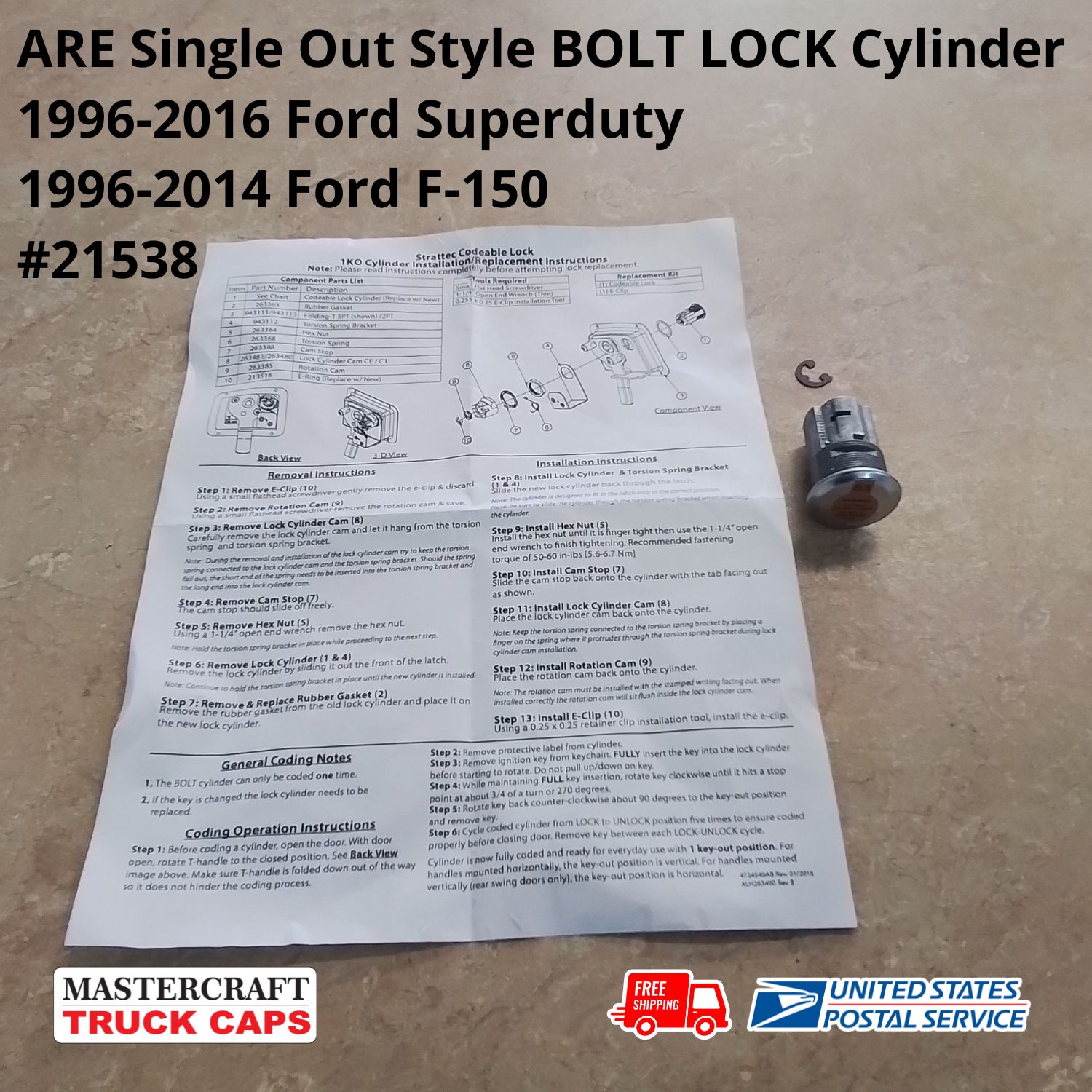 ARE BOLT Cylinder Lock for 1996-2016 Ford Super Duty 1996-2014 F-150