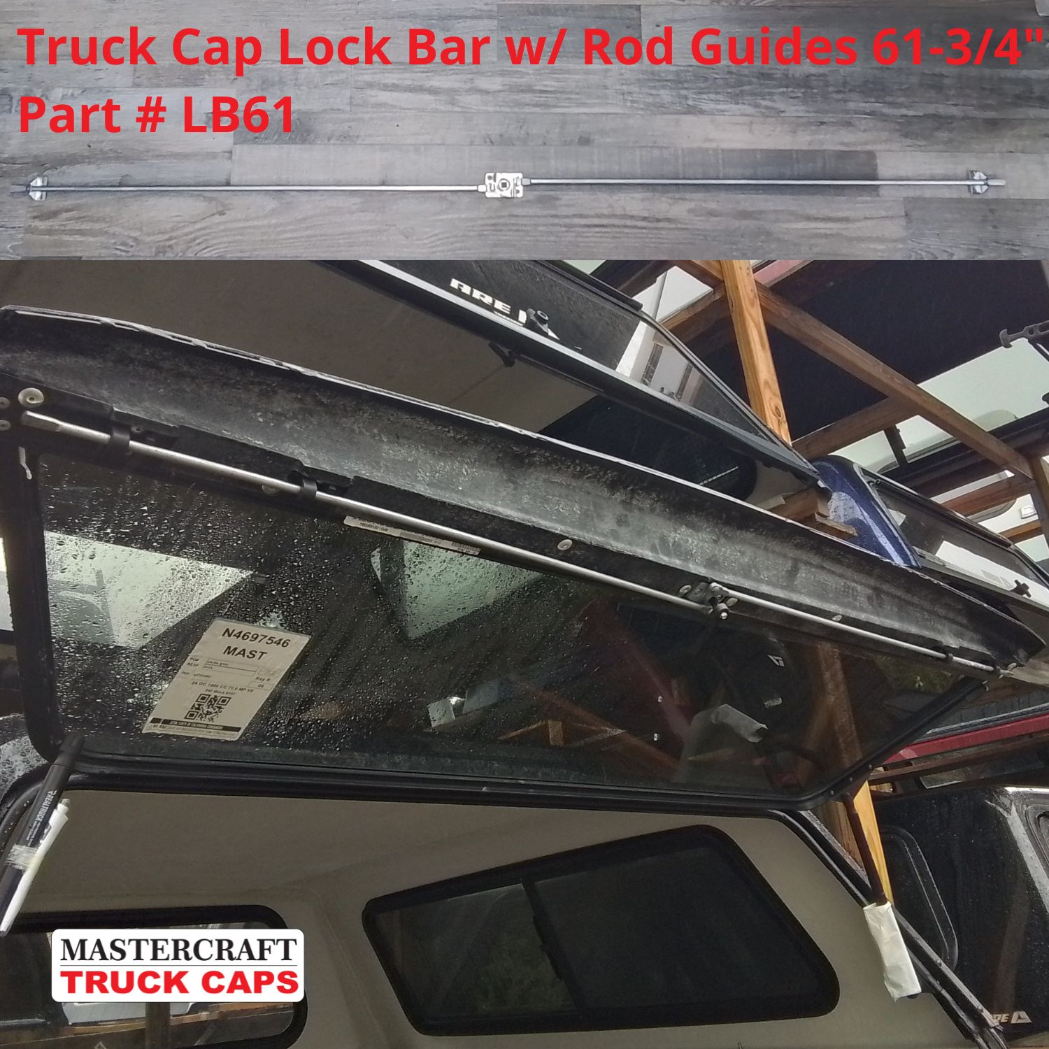 Truck Cap Lock Rod Bar with Rod Guides 61-3/4"