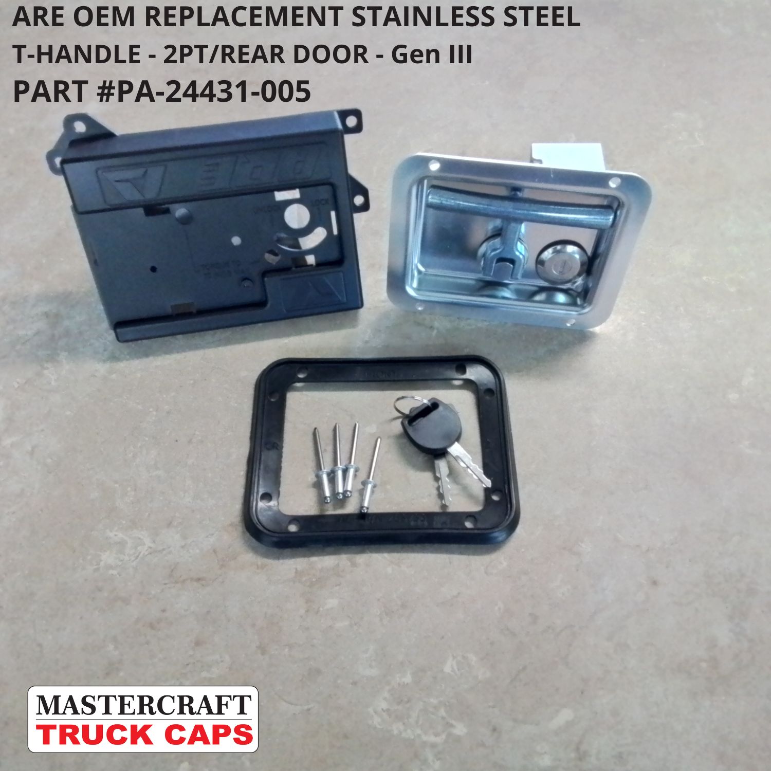 ARE DCU Truck Cap Stainless Steel Folding T-handle 2-Pt Rear Door#PA-24431-005