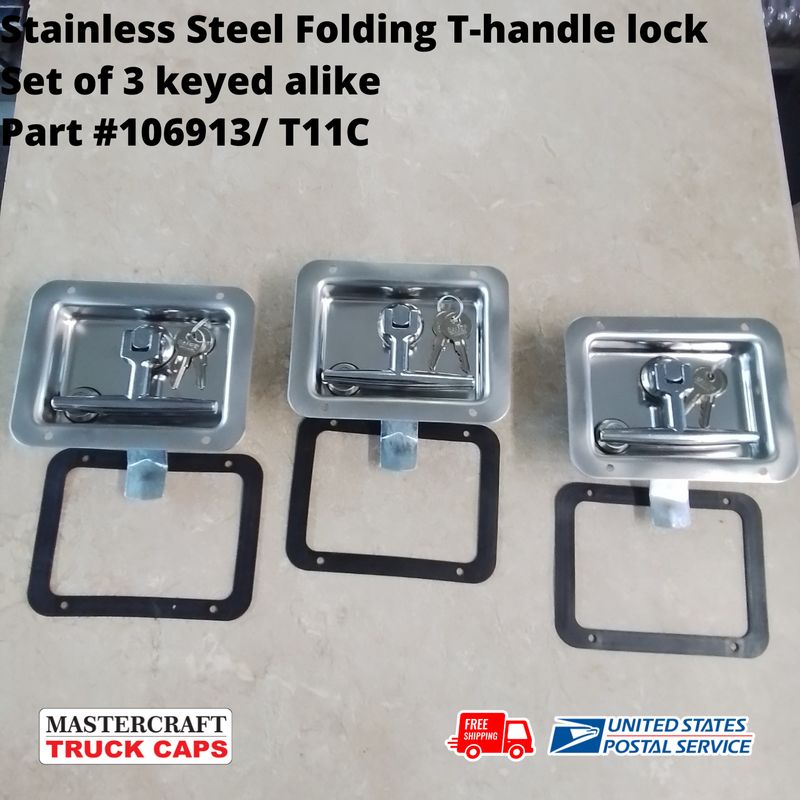 Truck Cap Stainless Steel folding T-handle Set of 3 for commercial truck caps