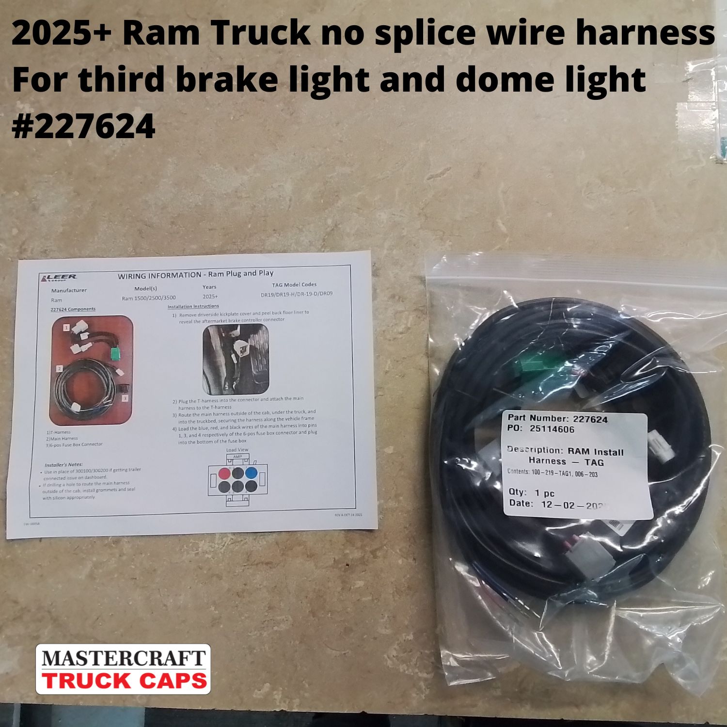 2025+ Ram 1500/2500/3500 truck cap wiring harness