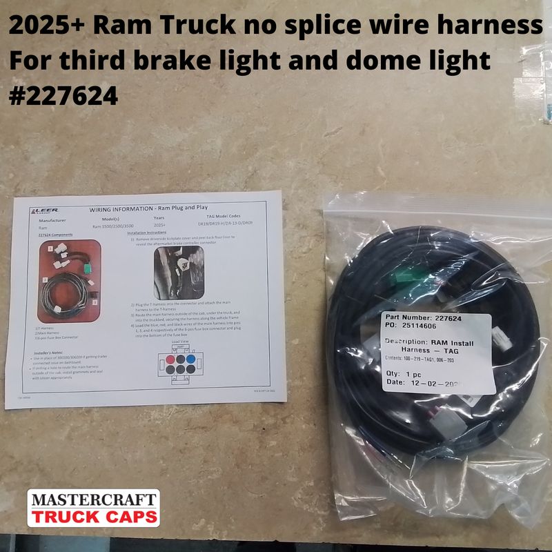 2025+ Ram 1500/2500/3500 truck cap wiring harness