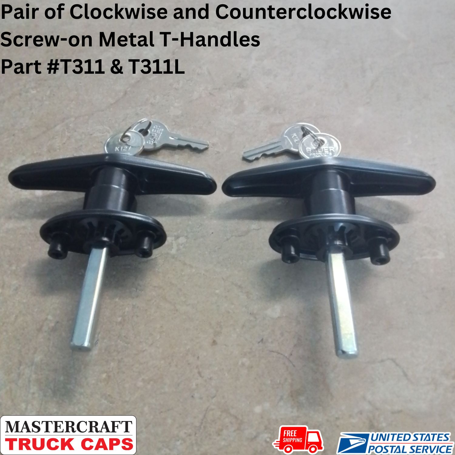 Pair of Clockwise and Counterclockwise Screw-on Metal T-Handles Pair of Clockwise and Counterclockwise Screw-on Metal T-Handles