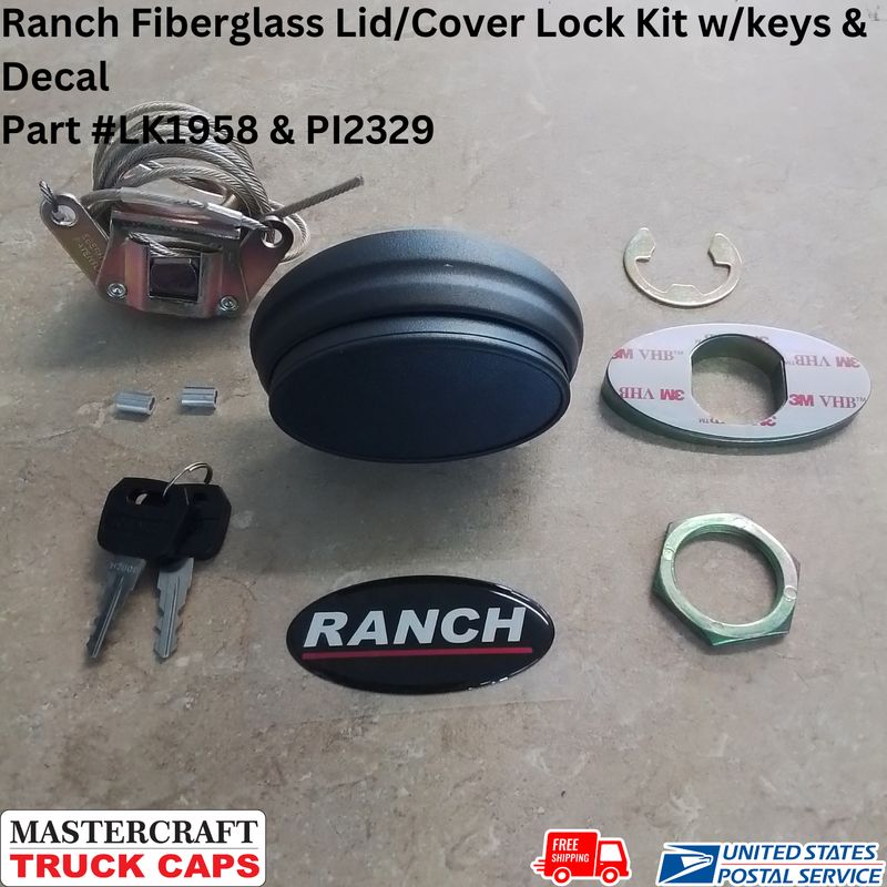 Ranch Fiberglass Lid/Cover Lock Kit w/keys & Decal