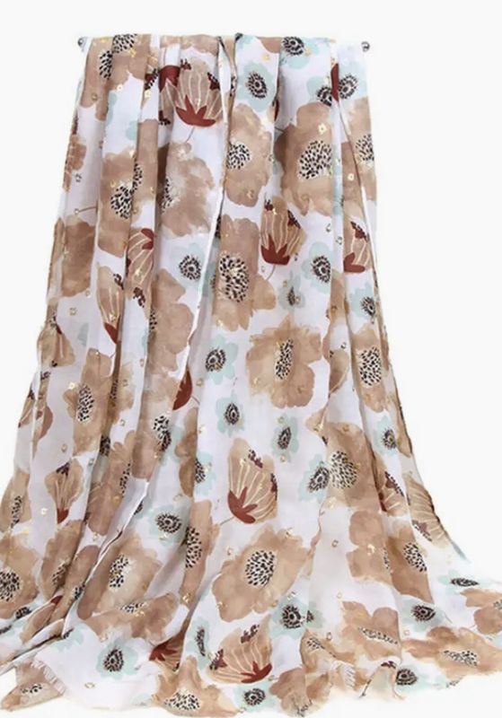 Long Silk Scarf Gold,  Sand &amp; Sky Floral