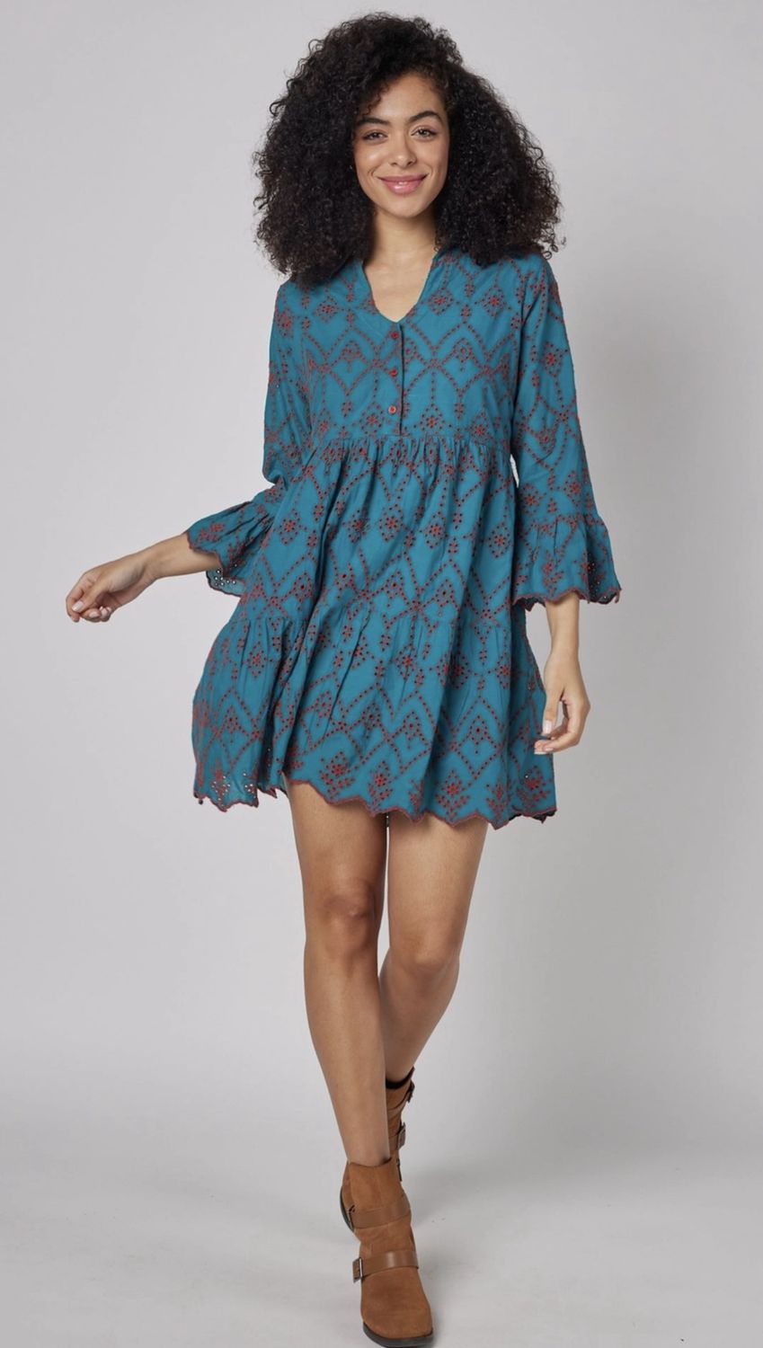 Cadenza Blue Embroidered Dress