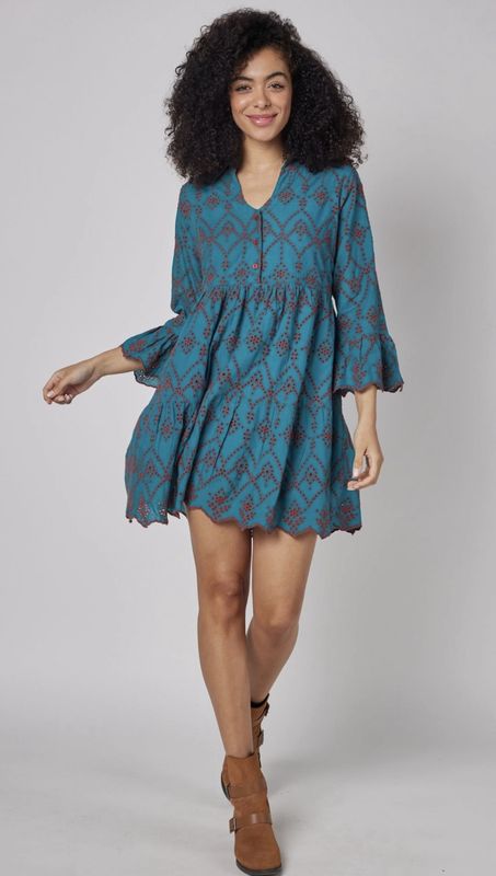 Cadenza Blue Embroidered Dress