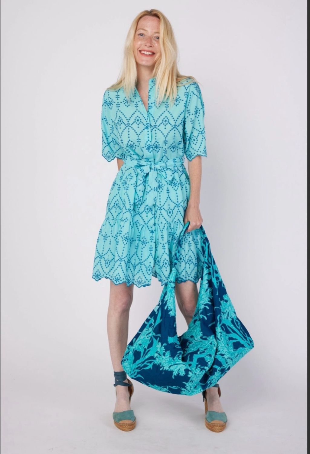 Blue Eyelet Resort Shirt Dress