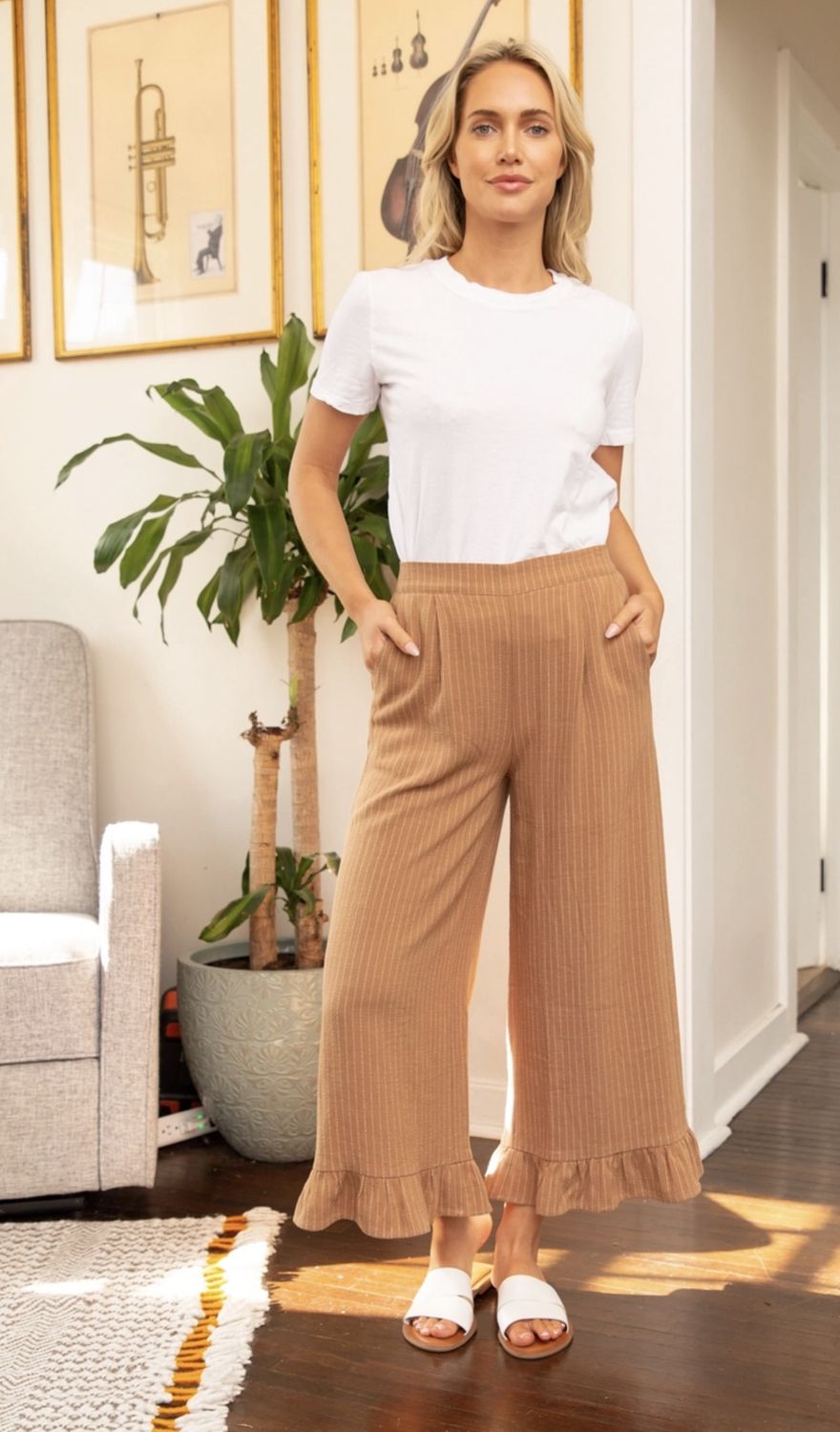 Striped Linen Ruffle Culottes